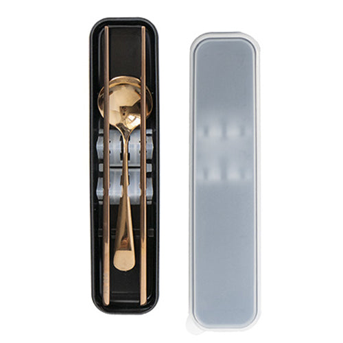 Portable Rose Gold Plated Stainless Steel Chopstick & Spoon Set