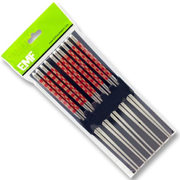 5-pair Hollow Stainless Steel Chopsticks-Red Checker