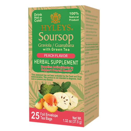 Hyleys Herbal 100% Natural Tea- Soursop with Green Tea Peach Flavor 25 Tea bags