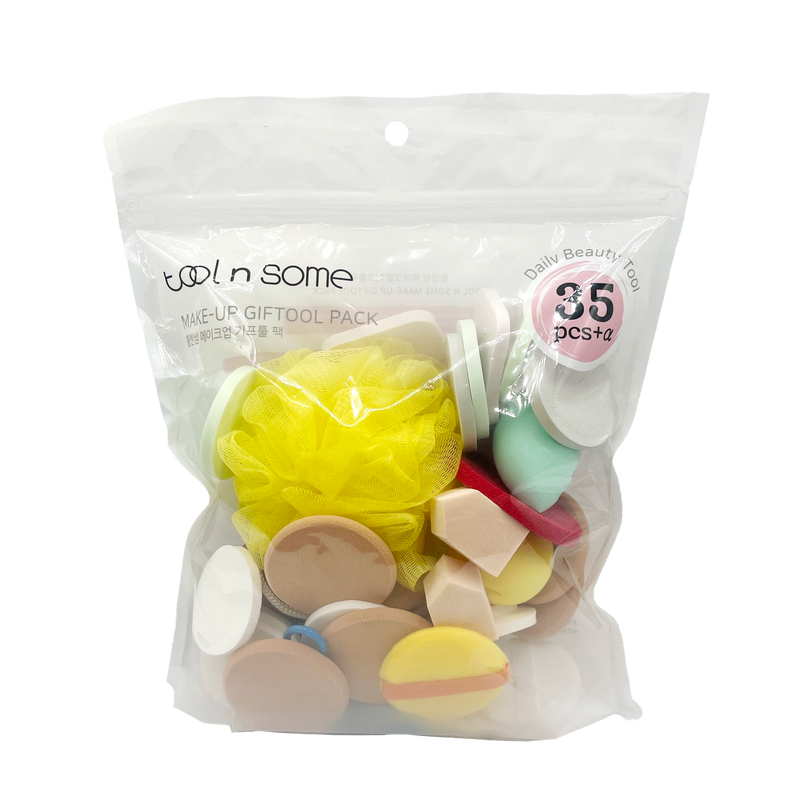 Jaspon Set of 35 Beauty Tool Lucky Puff, Soft Makeup Sponge Puff Set With Bath Net And Eyelashes Curler, Women Makeup Beauty Tool
