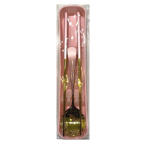 Portable Gold Plated Stainless Steel Chopstick & Spoon Set