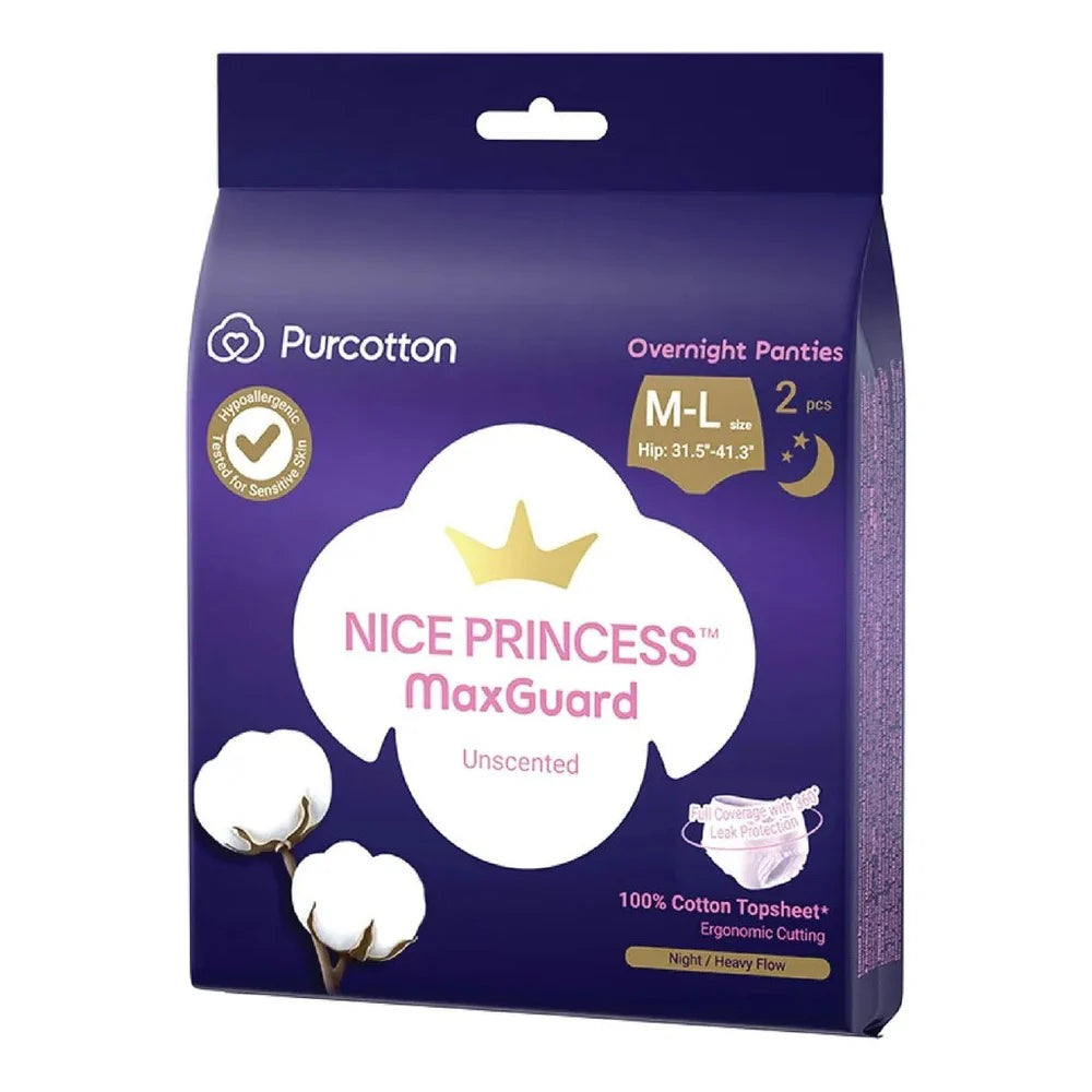 Purcotton MaxGuard Unscented Overnight Panties 2pcs M-L Hip: 80-105cm
