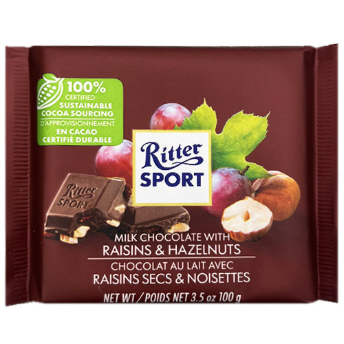 Ritter Sport Milk Chocolate with Raisins & Hazelnuts 100g