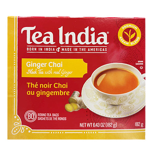Tea India Ginger Chai Black Tea with Real Ginger 80 Round tea Bags