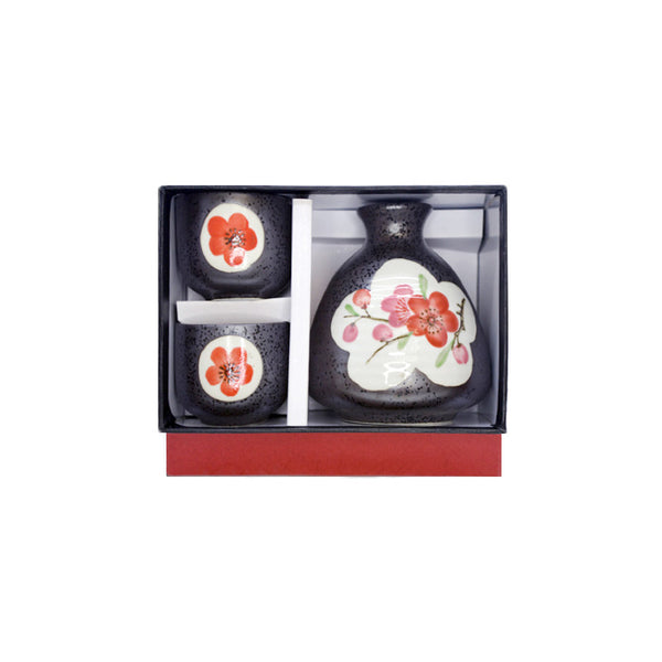 3pc Red Plum Sake Set in Gift Box