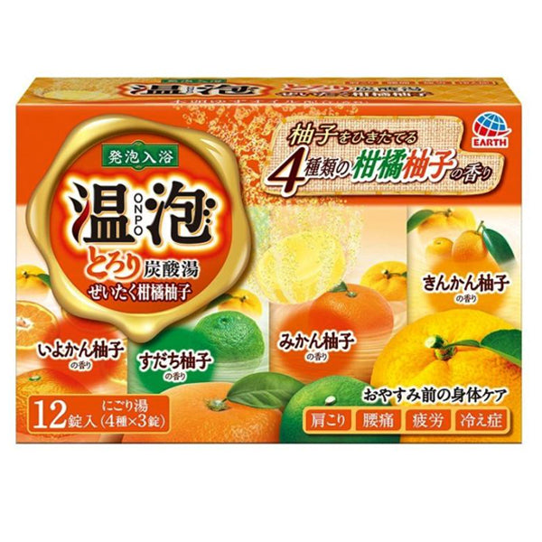 EARTH 沐浴粉高级柑橘柚子 Torori 碳酸水 4 种组合（4 种 x 3 片）