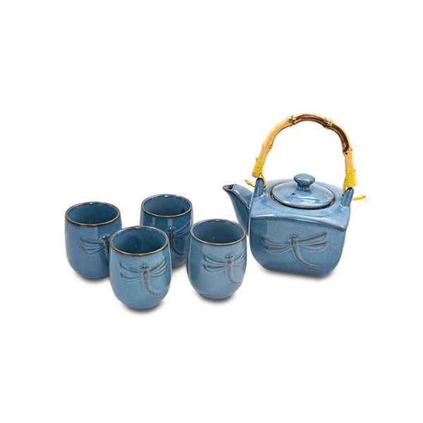 5-pc Blue Dragonfly Tea Set