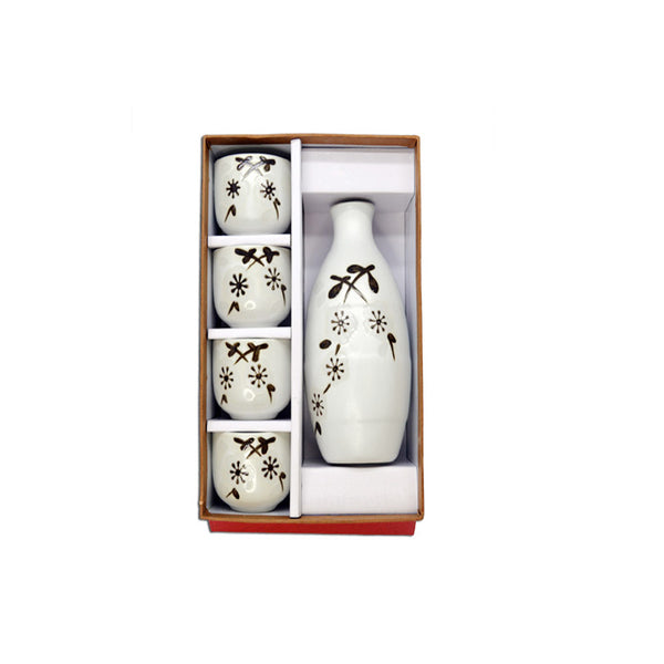 5pc White Cherry Blossom Sake Set
