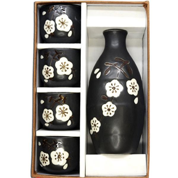 "Black Cherry Blossom" Sake Set in Gift Box