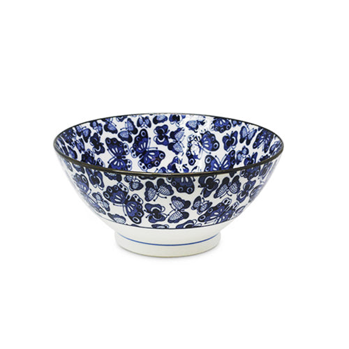Blue Bufferfly Japanese 7-inch Porcelain Ramen Bowl
