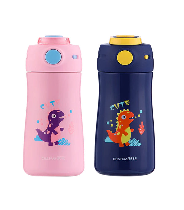 Chahua Vacuum Flask Stainless Steel Thermos with Straw 370ml-Pink/Blue