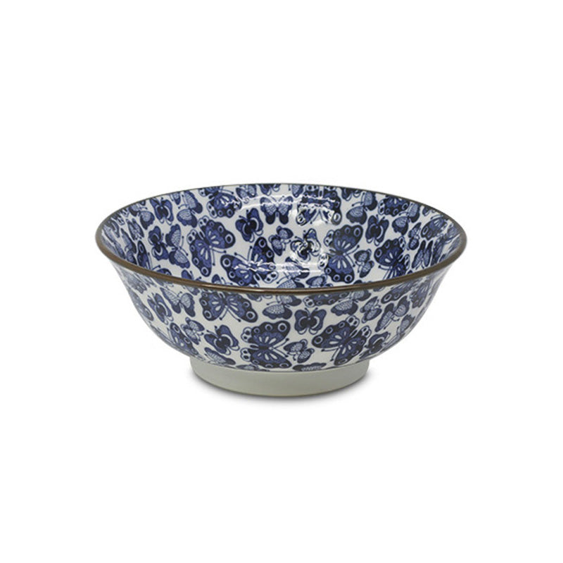 Blue Bufferfly Japanese 8-inch Porcelain Ramen Bowl