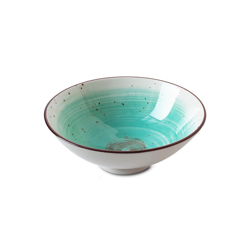 Green Stamp 8 Inch Japanese Style Porcelain Bowl