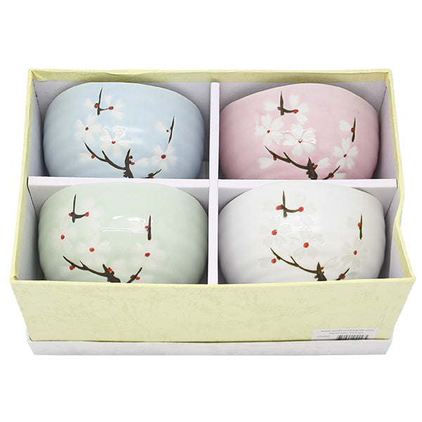 4-pc "Plum" Japanese Style Porcelain Bowl Set in Gift Box