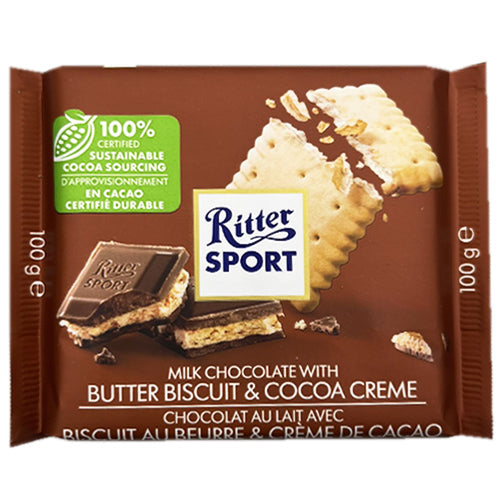 Ritter Sport Milk Chocolate with Butter Biscuit & Cocoa Creme 100g