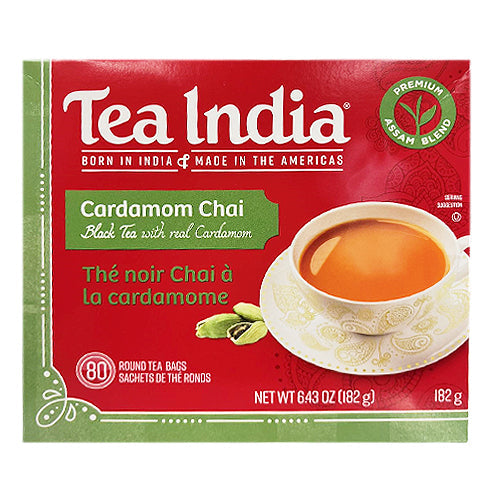 Tea India Cardamom Chai Black Tea with Real Cardamom 80 Round tea Bags